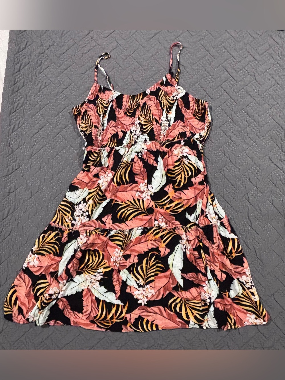 Rip Curl Black Tropical Print Spaghetti Strap Dress